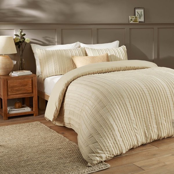 Duvet Day Harrison Stripe Tufted Soft Touch Duvet Cover Set, Super King, Linen, Cream