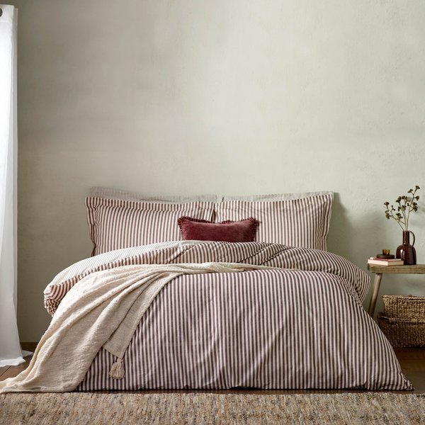 Yard Hebden Stripe 100% Cotton Duvet Cover Set, Super King, Beetroot, Purple