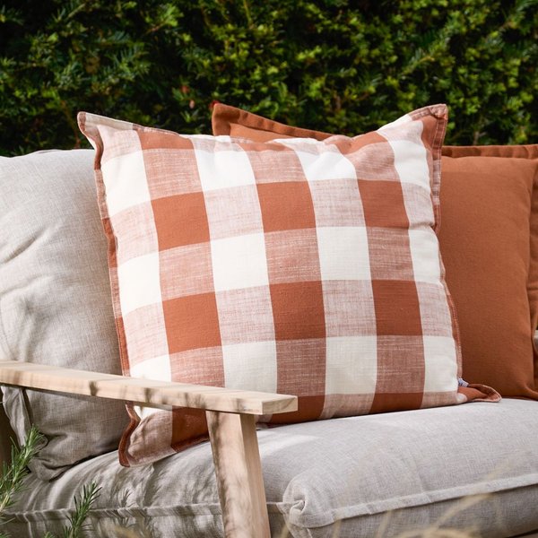 Yard Chesil Check 100% Cotton Outdoor Cushion in Brown