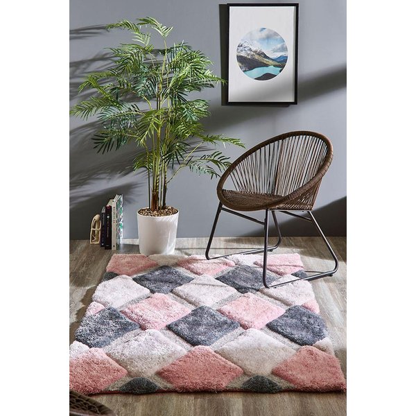 Origin '3D GEO Shaggy' Rug in Pink | Size: 60 cm x 110 cm