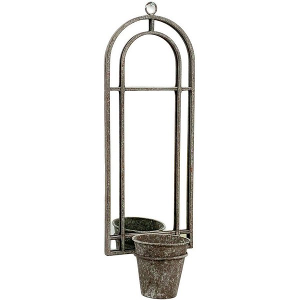 Minster Wall Mirror with Single Planter - Distressed Metal, L15 x W20 x H65 cm in Grey