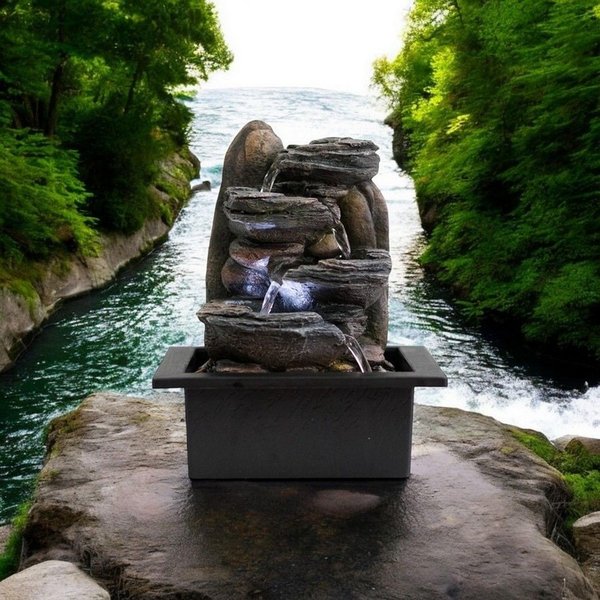 Minster Table-Top Water Fountain - L18 x W21 x H25 cm in Brown | Size: 1 Pack