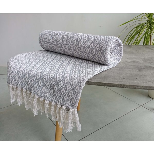 Rapport Home Eden Geometric Cotton Throw in Silver | Size: 120 cm x 150 cm