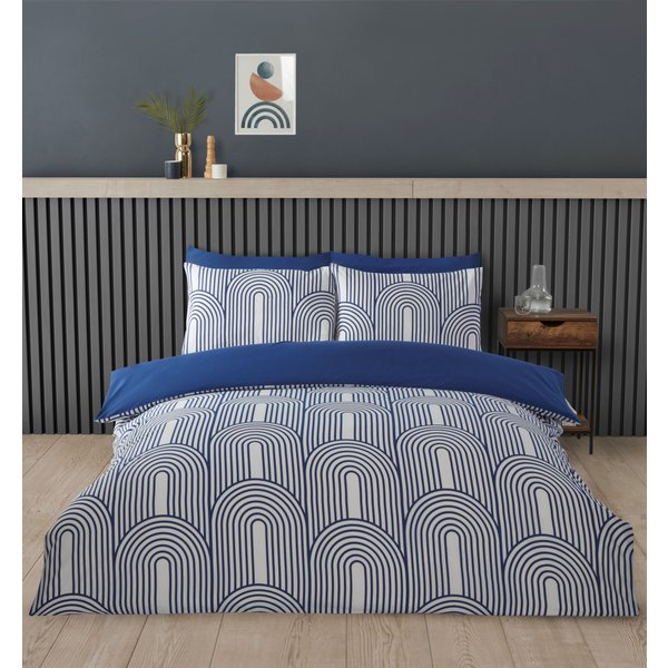 Rapport Home Arches Geometric Polycotton Duvet Cover Set With Pillowcase in Blue | Size: King