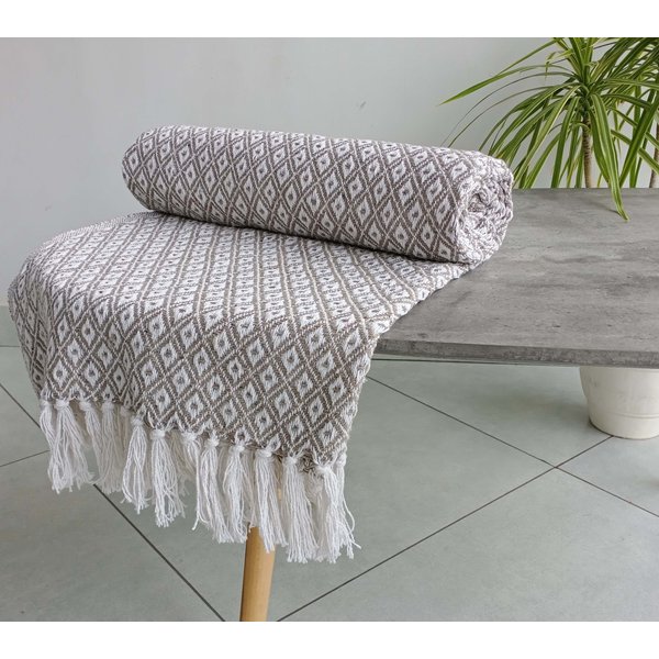 Rapport Home Eden Geometric Cotton Throw in Natural | Size: 180 cm x 250 cm