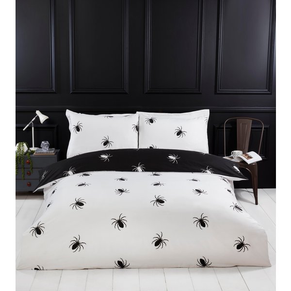 Rapport Home Black Spider Microfibre Reversible Duvet Set with Pillowcase | Size: Double