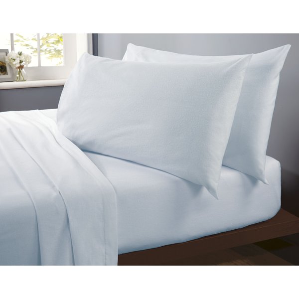 Rapport Home Flannelette Polycotton Plain Flat Bed Sheet in Blue | Size: Single