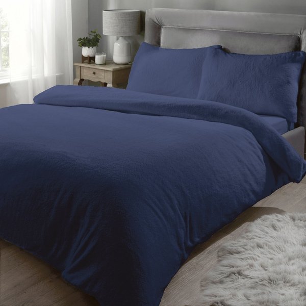 Rapport Home Teddy Fleece Polyester Duvet Cover Set With Pillowcase in Navy | Size: King