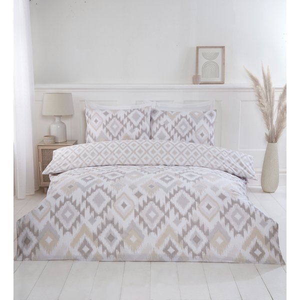 Rapport Home Ikat Bohemian Reversible Polycotton Duvet Cover Set With Pillowcase in Natural | Size: Double