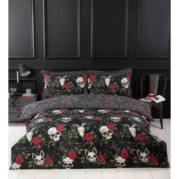 Rapport Home Skulls & Roses Microfibre Duvet Set with Pillowcase | Size: King