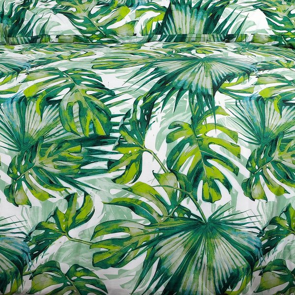 Velosso Tropical Leaf Cotton Rich Printed Duvet Cover & Pillowcase Set in Green | Size: Double