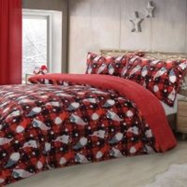 Velosso Gonks Check Flannel Cotton Rich Printed Duvet Cover & Pillowcase Set in Red | Size: Single