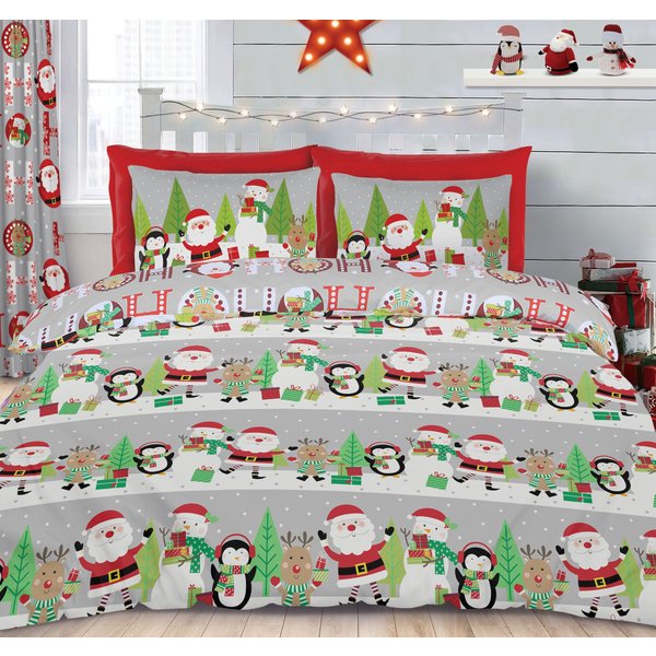 Velosso Xmas Ho Ho Cotton Rich Printed Duvet Cover & Pillowcase Set in Red | Size: Double