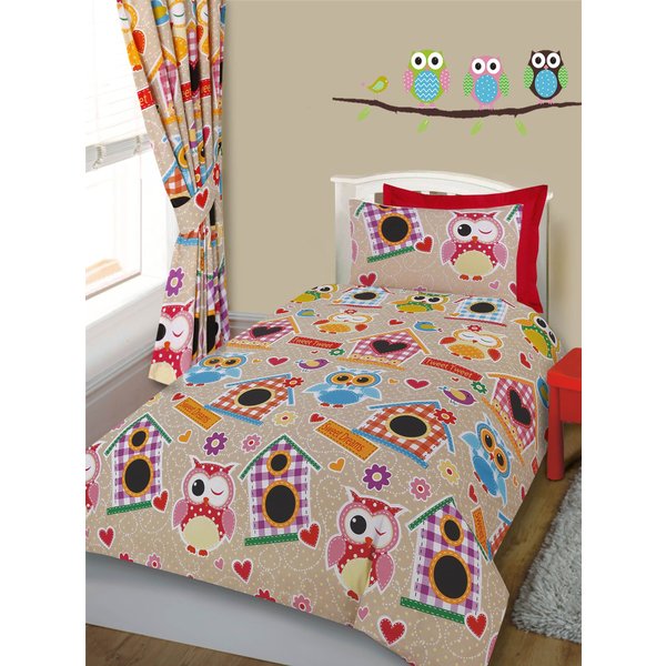 Velosso Owls Multi Cotton Rich Printed Duvet Cover & Pillowcase Set | Size: Double