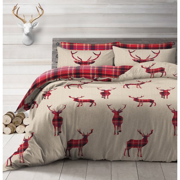 Velosso Stag Reversible Cotton Rich Printed Duvet Cover & Pillowcase Set in Natural | Size: Double