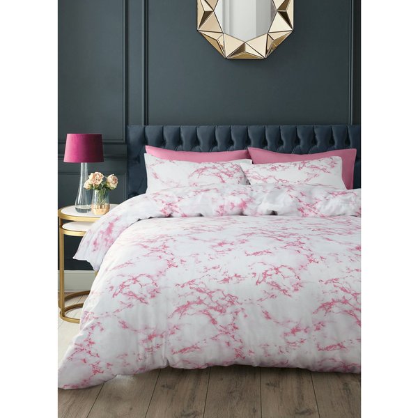 Velosso Marble Cotton Rich Printed Duvet Cover & Pillowcase Set in Pink | Size: Single