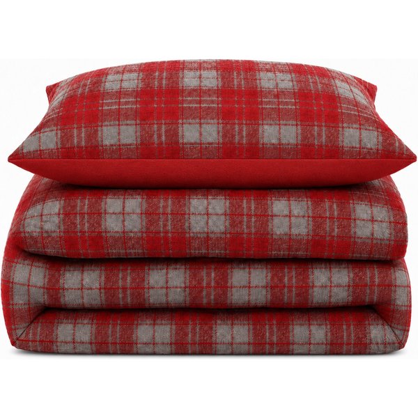 Velosso Check Teddy Warm & Cosy Duvet Cover & Pillowcase Set in Red | Size: Double
