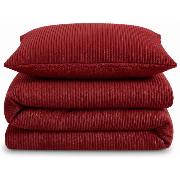 Velosso Glitter Corduroy Teddy Warm & Cosy Duvet Cover & Pillowcase Set in Red | Size: King