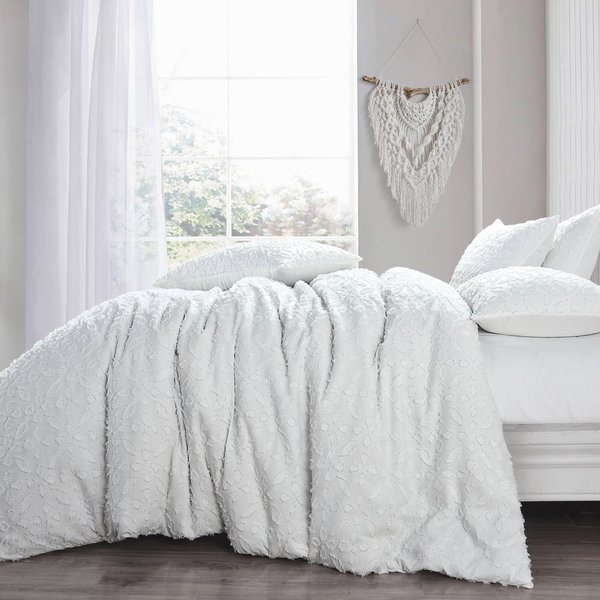 Intimates Elegant Tufted Duvet Cover & Pillowcase Set Stylish Boho Bedding in White | Size: King