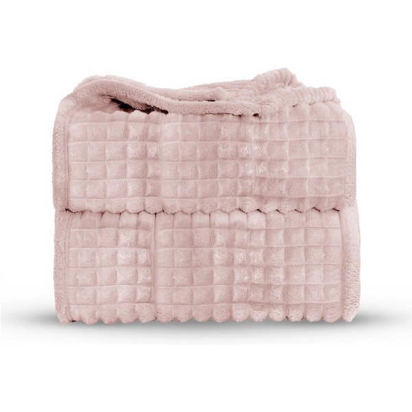 Velosso Thermal Plush Waffle Design Blanket - Contemporary Embossed Fur Throw in Dusty Pink | Size: 150 cm × 200 cm