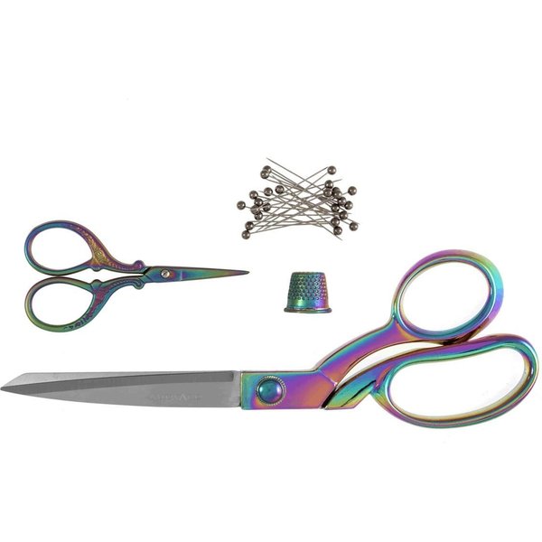 Groves & Thames Set: Dressmaking (21.5cm) & Embroidery (9.5cm), Thimble & Pins: Rainbow