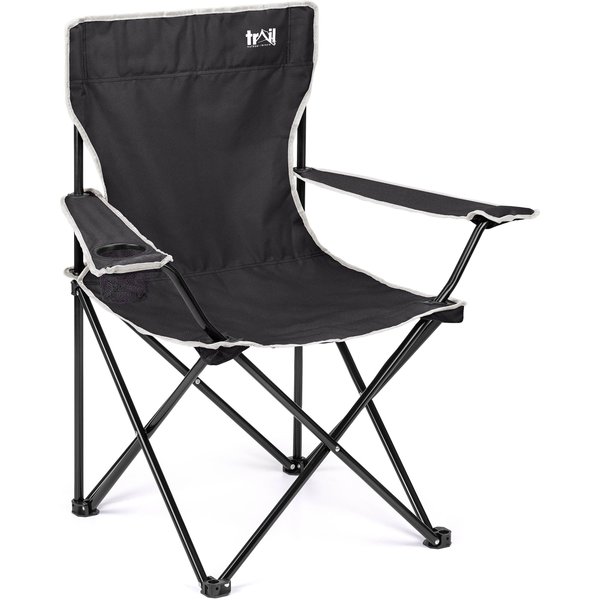 Trail Outdoor Leisure Folding Camping Chair Lightweight Portable With Cup Holder Fishing Outdoor Trail in Black