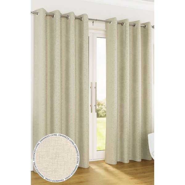 Enhanced Living Plain Textured Thermal Room Darkening Energy Saving Pair of Curtains For Bedroom & Living Room | Size: 117 cm width x 137 cm drop