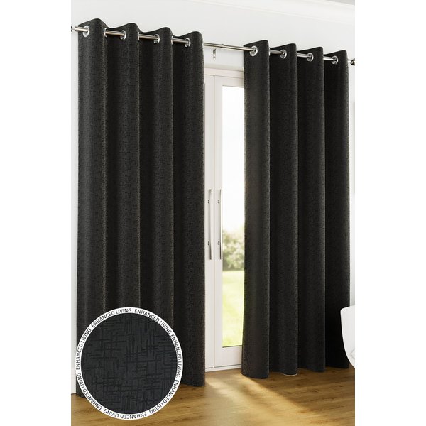 Enhanced Living 90x108" Black Eyelet Curtains Vogue Pair of Thermal Noise Reducing Room Darkening Curtains (229x274cm), Black