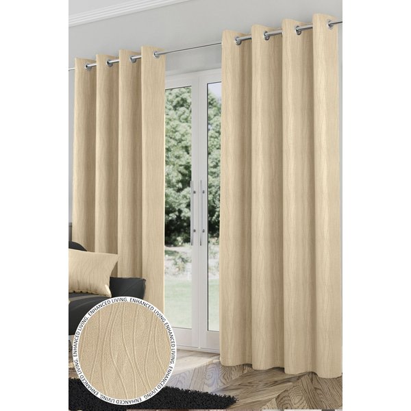 Enhanced Living Thermal Energy Saving Eyelet Curtain With Wave Pattern - Ideal For Living Room & Bedroom in Cream | Size: 168 cm width x 229 cm drop