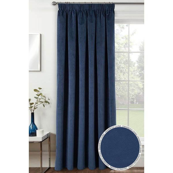 Enhanced Living 66x84" Navy Tape-Top Curtains Velvet Single Door Curtain 100% Blackout, Supersoft, Thermal (168x214cm), Blue