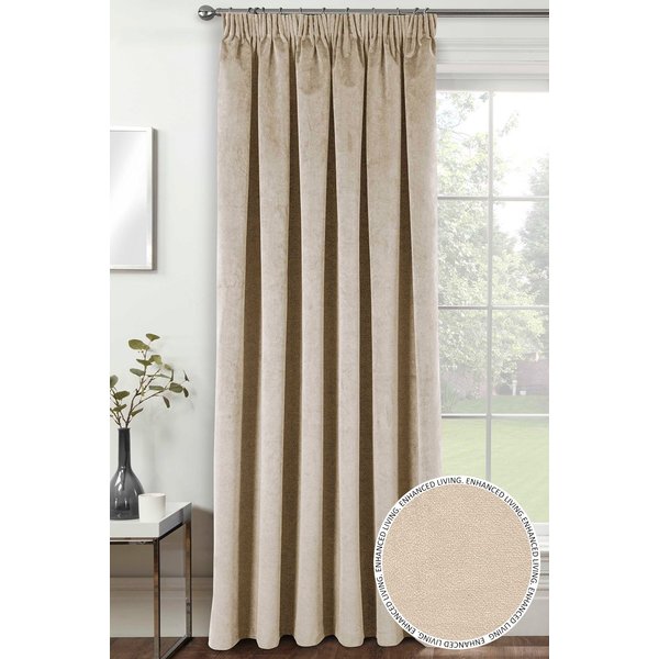 Enhanced Living 100% Blackout Luxury Supersoft Velvet Thermal Tape Top Door Curtain Panel in Cream | Size: 168 cm width x 214 cm drop