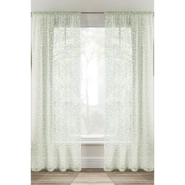 Tyrone Textiles Willow Leaf Print Linen-Look Voile Panel - Pair in Green | Size: 140 cm width x 137 cm drop