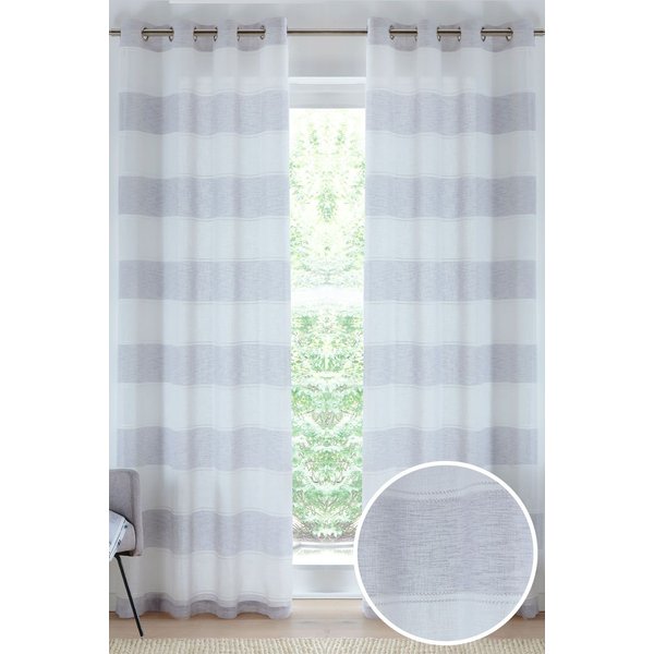 Tyrone Textiles Santorini Eyelet Linen-Look Striped Voile Panel - Pair in Grey | Size: 140 cm width x 183 cm drop