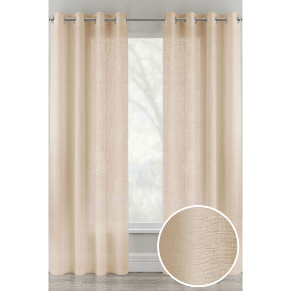 Tyrone Textiles Linen Look Sheer Voile Panel Pair with Eyelet Header - Ideal for Living Rooms & Bedrooms in Natural | Size: 140 cm width x 229 cm drop