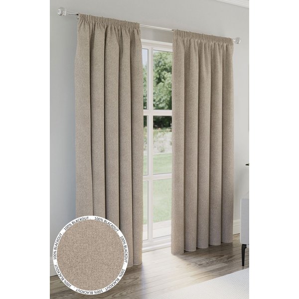 Enhanced Living 90x72" Natural Plain Tape Top Dallas Pair of 100% Blackout, Thermal, Noise Reducing Curtains (229x183cm), Cream