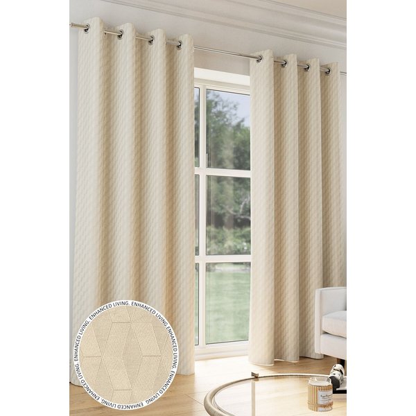 Enhanced Living Velvet Embossed Thermal Dimout Curtains for Bedroom & Living Room in Cream | Size: 117 cm width x 183 cm drop