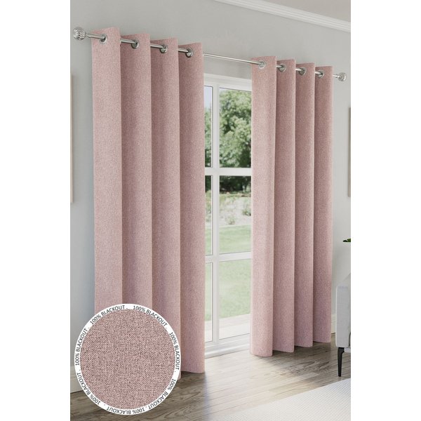 Enhanced Living 'Austin' Blush 100% Blackout, Thermal, Linen Look Pair of Eyelet Curtains in Pink | Size: 168 cm width x 137 cm drop