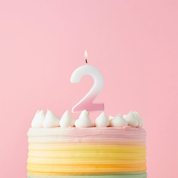 Club Green Pink Ombre Number '2' Celebration Candle