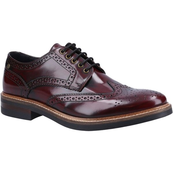 Base London Men's Woburn Hi-Shine Brogue Shoe in Wine | Size: 6