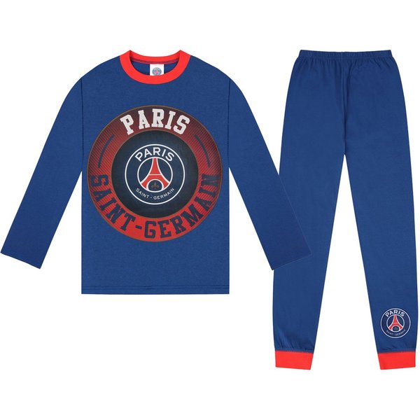 Paris Saint Germain FC Boy's Kids Sublimation Long Pyjamas in Blue | Size: 4-5 Years