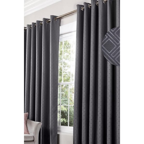 Alan Symonds Diamond Blackout Eyelet Curtains Thermal Lined Ready Made Curtains in Charcoal | Size: 117 cm width x 183 cm drop