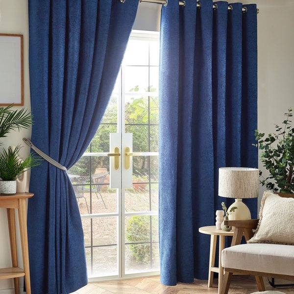 Luxury Living Chenille Blackout 66" X 54" Blue (ring Top Curtains), Blue