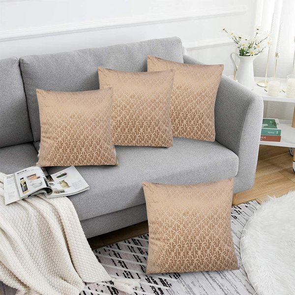 Luxury Living Luxurious Textured Velvet Cushions Set of 4 - Soft Plush Fibre Pads, Vibrant Colours for Sofa & Bed Décor in Beige | Size: 45 cm x 45 cm