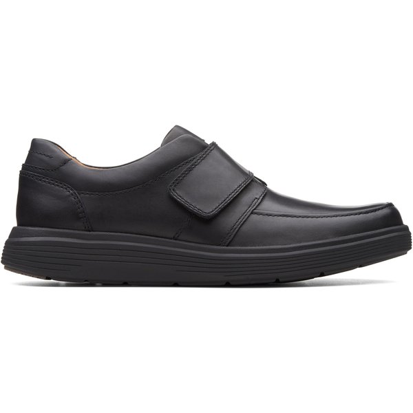 Clarks Men's Un Abode Strap Loafer Black Leather Loafers, Riptape | Size: 10.5-Standard Fit