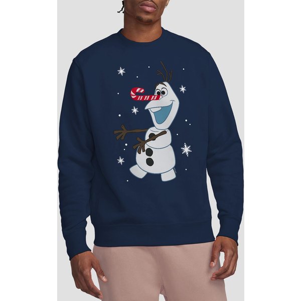 Frozen Men's Olaf Candy Cane Christmas Sweatshirt Navy | Size: 2XL