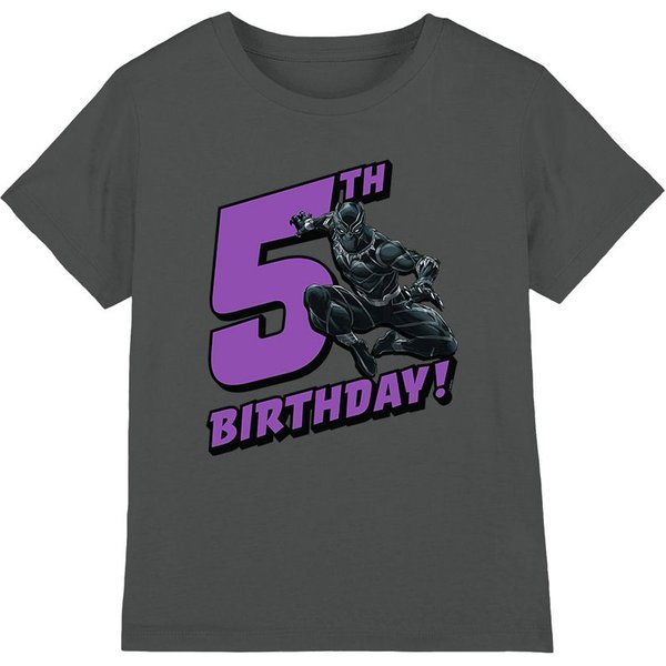 Black Panther Birthday 5 Kids T-Shirt Charcoal | Size: 5-6 Years