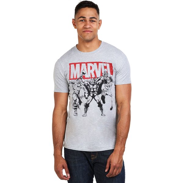 Marvel Men's Trio Heroes Cotton T-Shirt Grey | Size: 2XL