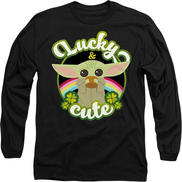 Star Wars St Patrick's Day Grogu Lucky Cute Long Sleeve T-Shirt, Black | Size: 2XL