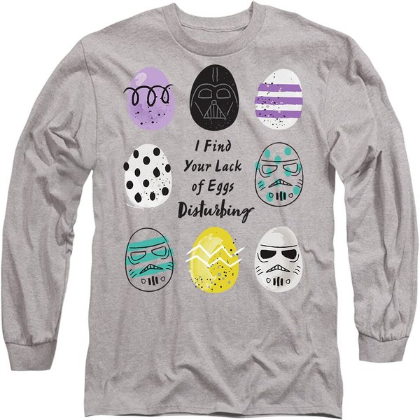Star Wars Darth Vader, Your Lack Of Easter Eggs Disturbing Long Sleeve T-Shirt, Athletic Heather in Light Grey | Size: 2XL