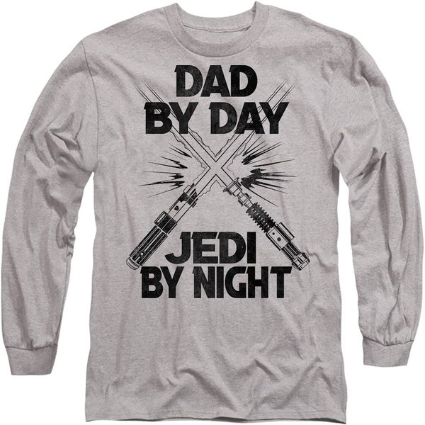 Star Wars Father's Day Jedi By Night Long Sleeve T-Shirt, Athletic Heather in Light Grey | Size: 2XL